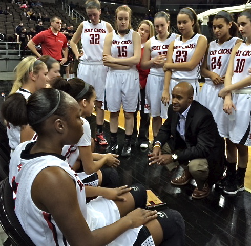 Kes Murphy coaches Holy Cross girls into state tournament (Photo by Terry Boehmker)