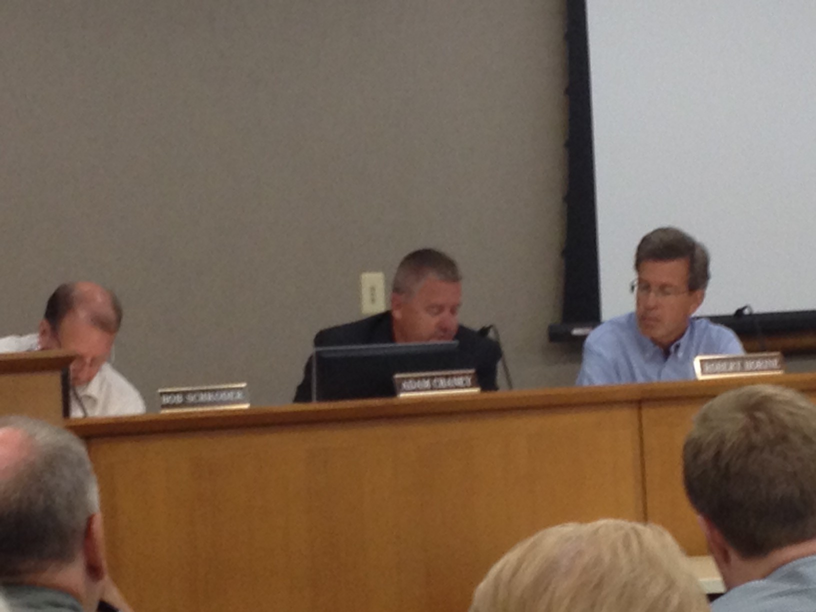 SD1 Board Member Adam Chaney, center, questioned the direction of the utility's leadership