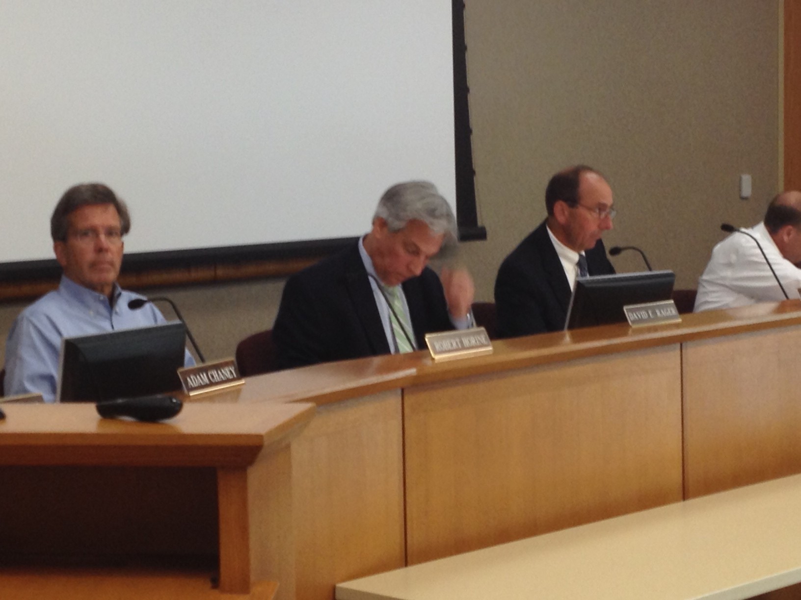 SD1 executive director David Rager is flanked by board members Robert Horine, left, and Garth Kuhnhein