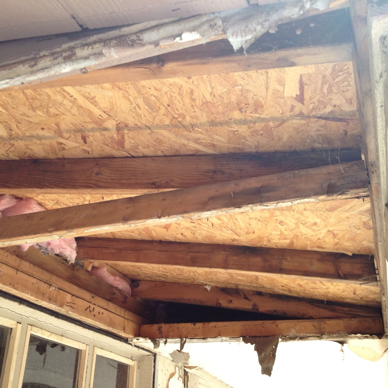 The exterior ceiling at a section of the Florence In that has been uninhabitable for some time.