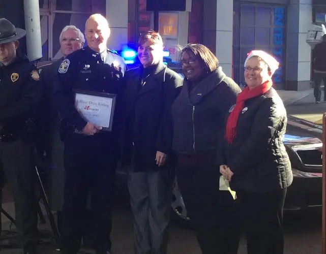 Left to right: Officer Dean Kisling, MADD Victim Advocates LouAnn McElmurry and Rosalind Donald, MADD Volunteer Theresa Martinez at "Drive Sober or Get Pulled Over" holiday campaign announcement