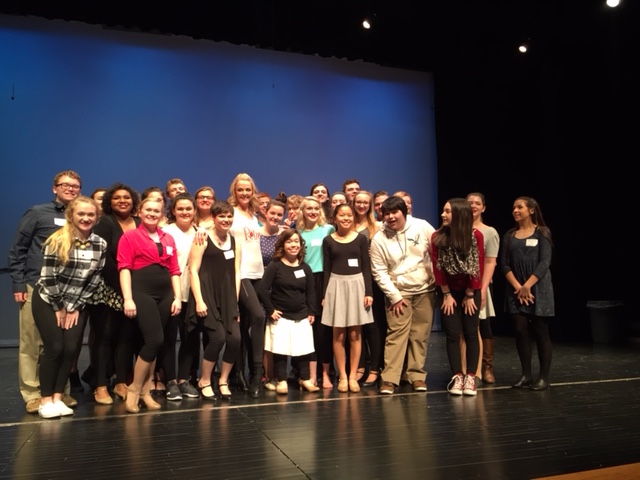 Schworer with students at a master class held at Notre Dame Academy.