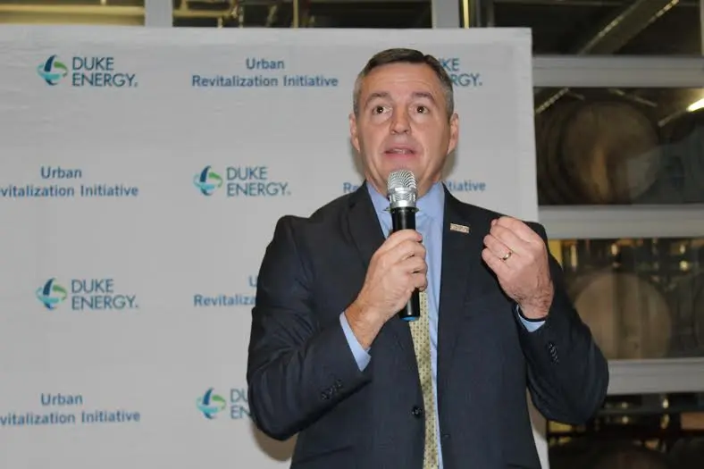 Jim Henning, president of Duke Energy Ohio and Kentucky, speaks at Wednesday's presentation