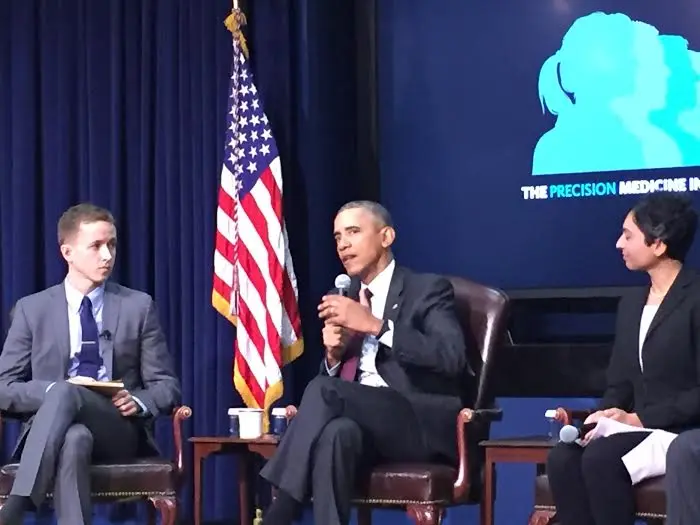 President Barack Obama leads a panel discussion on precision medicine at a White House summit in February. St. Elizabeth HEalthcare's Sarah Giolando was among a select group invited to participate in the summit.
