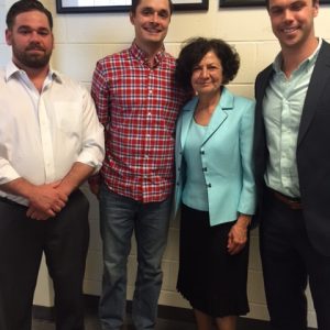 Lynnette Guzzino, mother of Jordan McFaull, with friends of her son who helped fund the Jordan McFaull Memorial Scholarship.