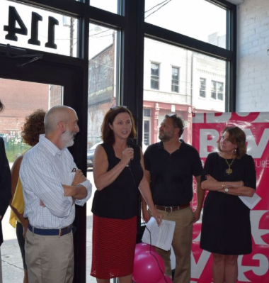 Tom Dibello of Center for Great Neighborhoods and BGV board chair Karen Finan at the grand opening (Photo provided)