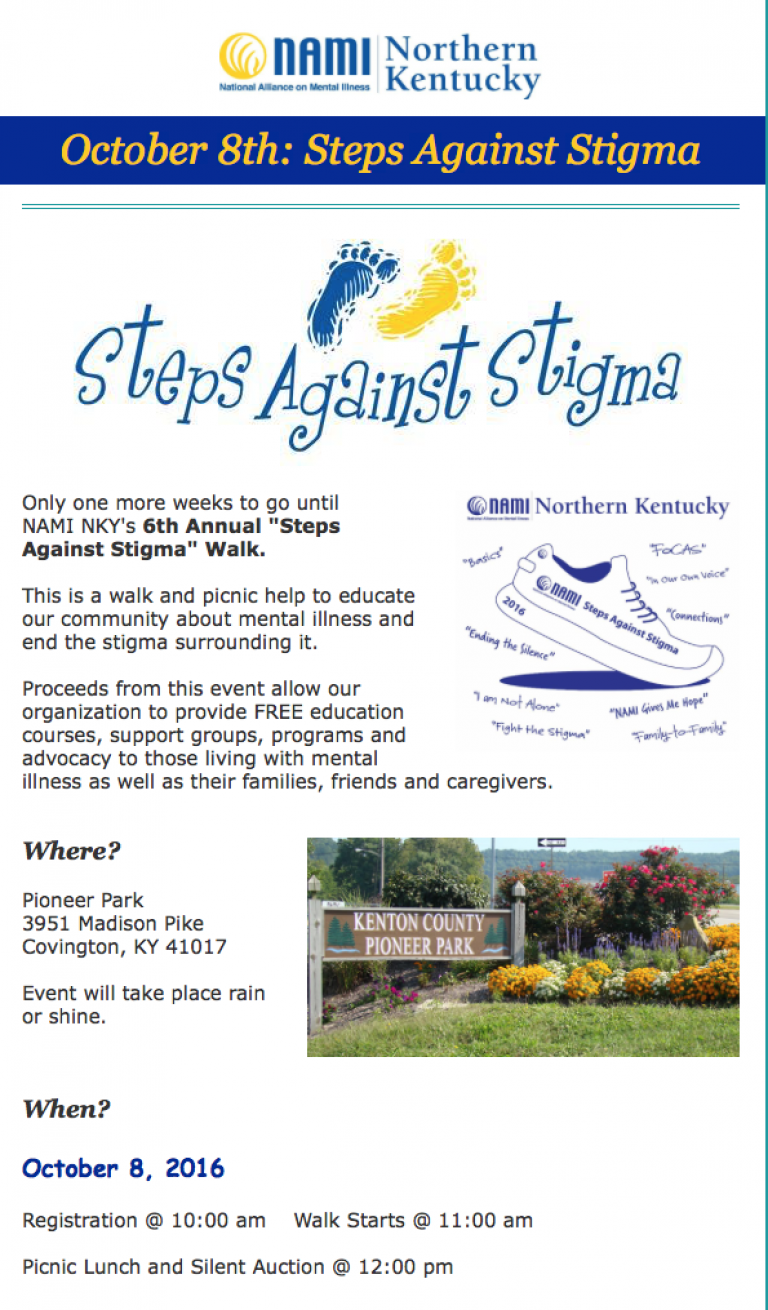 NAMI holding 6th Annual Steps Against Stigma Walk on Oct. 8, to support mental health work