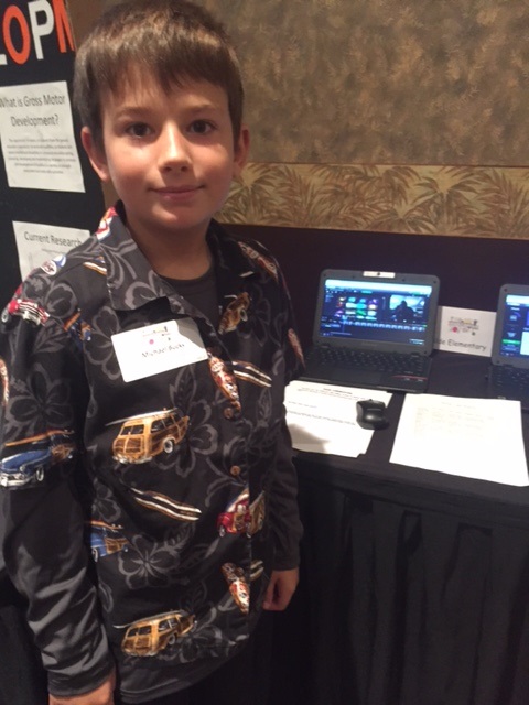 Thornwilde Elementary School fourth-grader Michael Bucks demonstrates video and moviemaking 