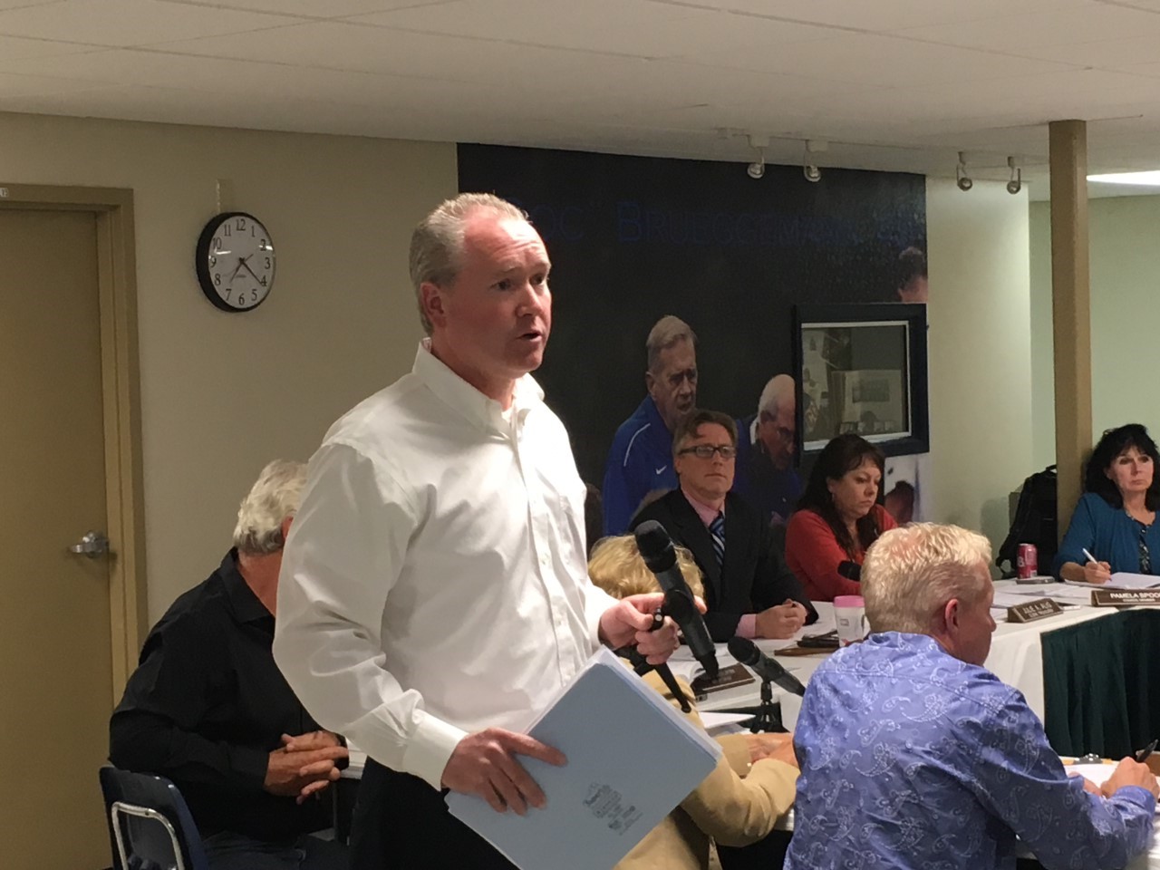 Park Hills resident Kevin Thiessen explains community concerns regarding the Arbor Hills project at Monday's council meeting (photos by Mark Hansel).