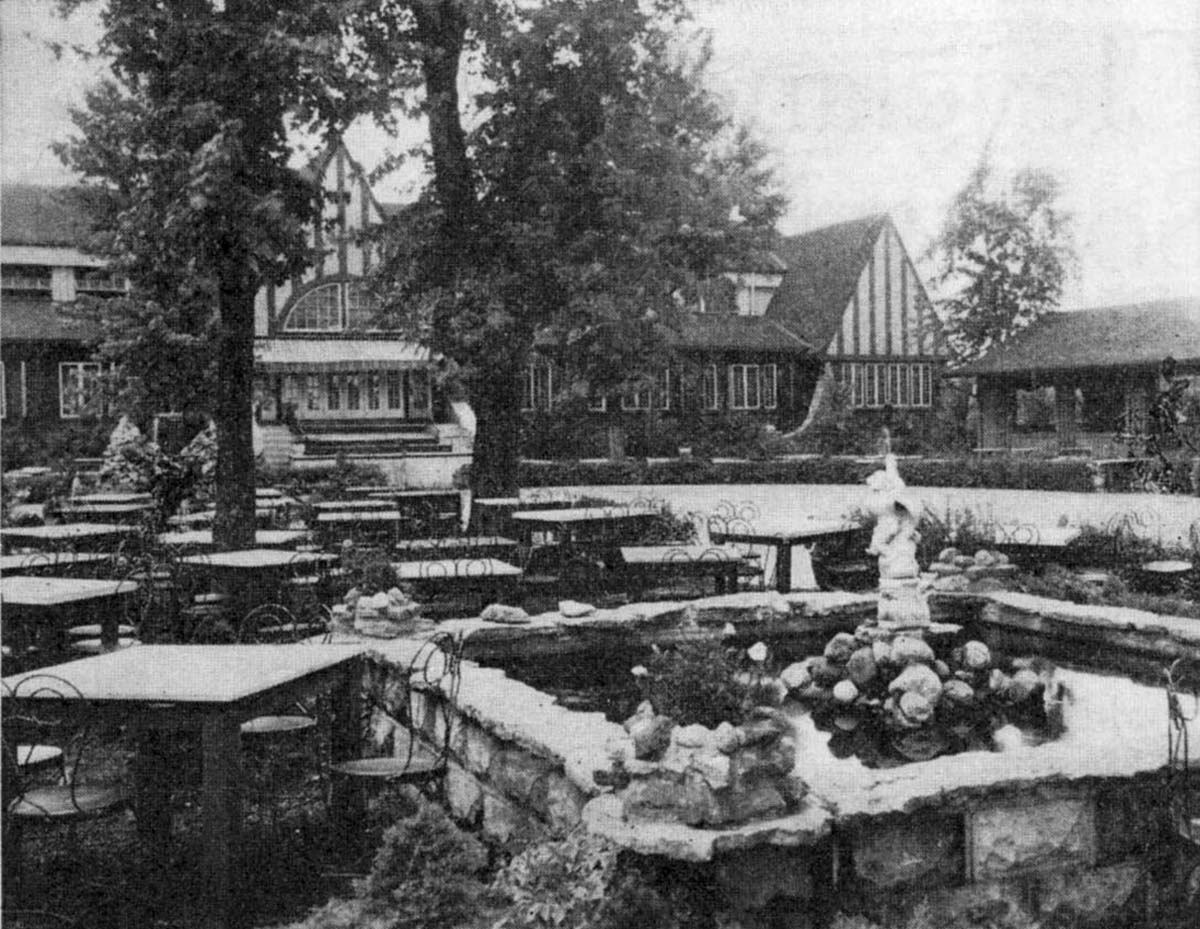 The back of Swiss Gardens and its sprawling open-air Pavilion. Here patrons enjoyed leisurely dinners to the strains of the world famous Danny Russo and his Orioles. After dinner, guests could dance the night away on the spacious outdoor dance floor. (Stephen Enzweiler Collection.)