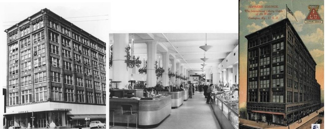 Hotel Covington Developers used KCPL Faces and Places photos to remind visitors that the building was once the home of Coppins Department store. At left is an undated photo of the store exterior. The Center photos is an undated photo of the main floor of Coppins and a postcard dated from 1925 is at right.
