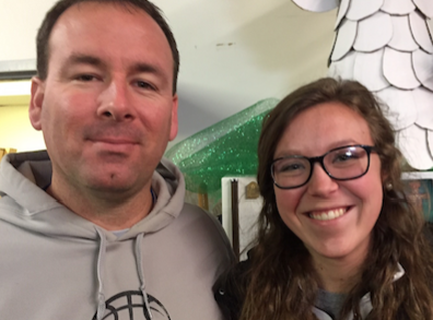 Women's basketball head coach Jeff Hans with Kirsten Paul, senior.