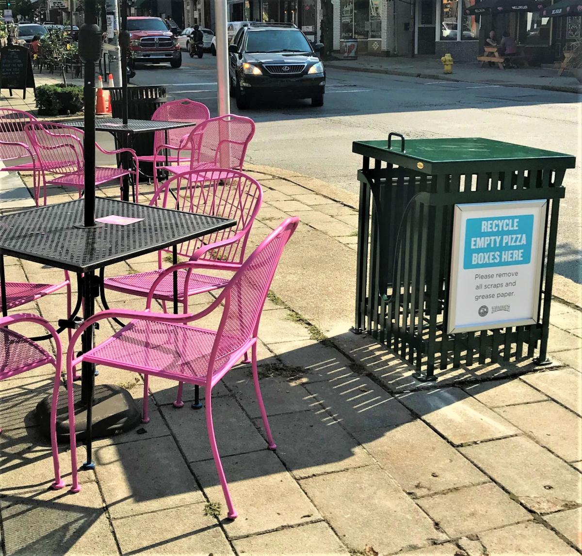 New, special pizza box recycling receptacles installed in MainStrasse in effort to solve big trash problem