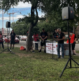 Eviction is Violence meeting held for Victoria Square tenants in Newport’s Bernadette Watkins Park